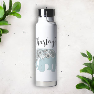 Personalized Elegant Blue Paisley Elephant Water Bottle