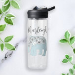 Personalized Elegant Blue Paisley Elephant Water Bottle
