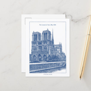 Personalized Elegant Blue Retro Notre Dame  Postcard