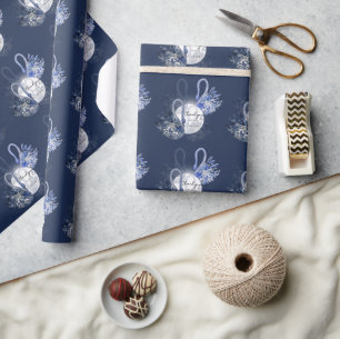 Personalized Elegant Blue Swans Wrapping Paper