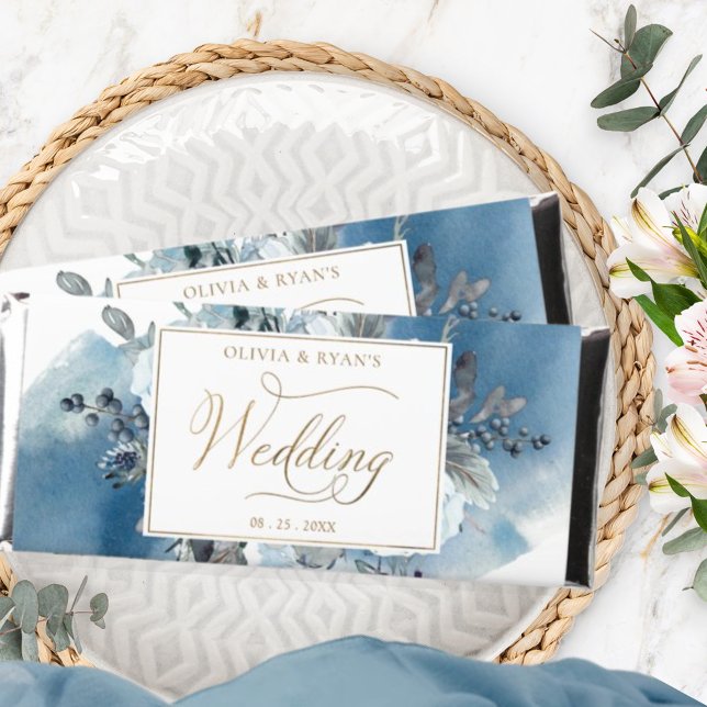 Personalized Elegant Blue Watercolor Wedding  Hershey Bar Favors (Creator Uploaded)