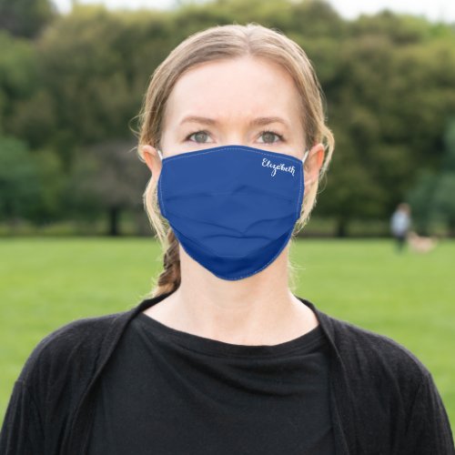 Personalized Elegant Blue White Monogram Employee Adult Cloth Face Mask