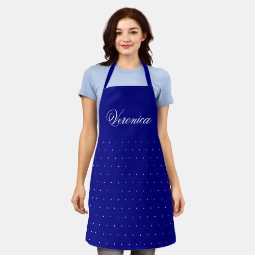 Personalized Elegant Blue White Polka Dot Apron