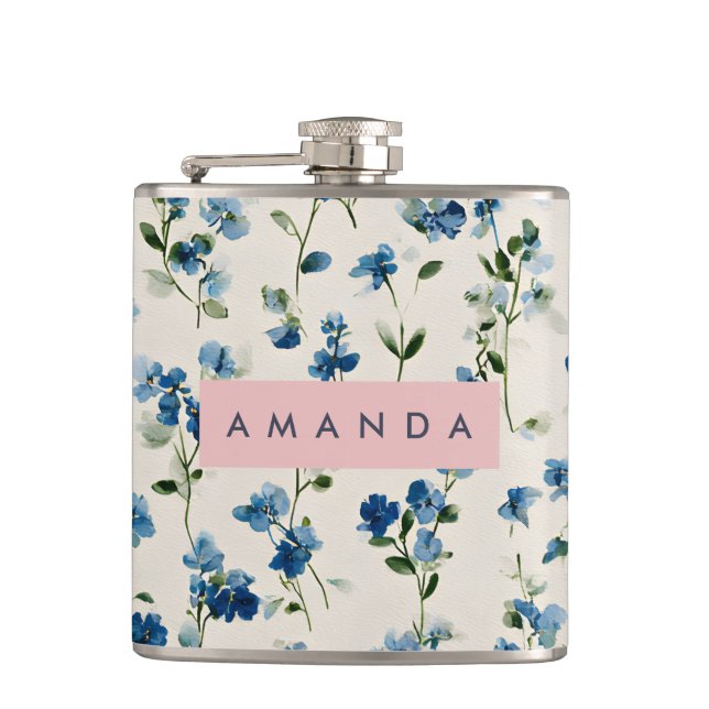 Personalized Elegant Blue Wildflower Design  Flask (Front)