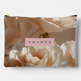 Personalized Elegant Blush Cream Roses Floral  Accessory Pouch