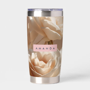 Personalized Elegant Blush Cream Roses Floral Insulated Tumbler