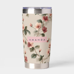 Personalized Elegant Blush Floral Vine Style Insulated Tumbler