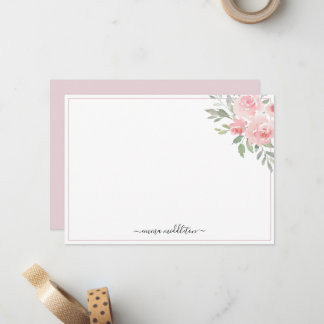 Personalized Elegant Blush Pink Roses and Greenery Note Card