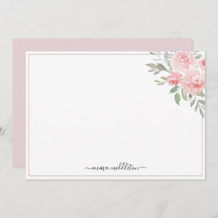 Personalized Elegant Blush Pink Roses and Greenery Note Card