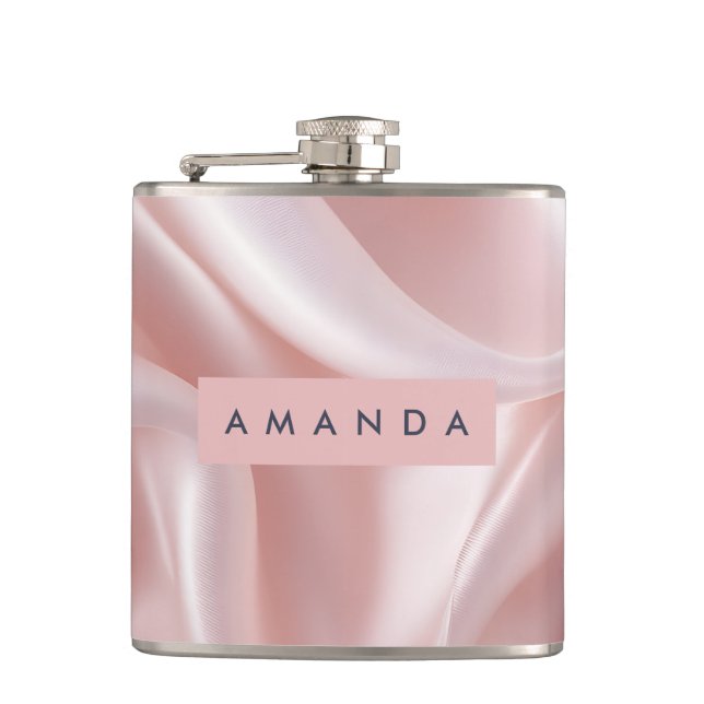 Personalized Elegant Blush Pink Satin Design Flask (Front)