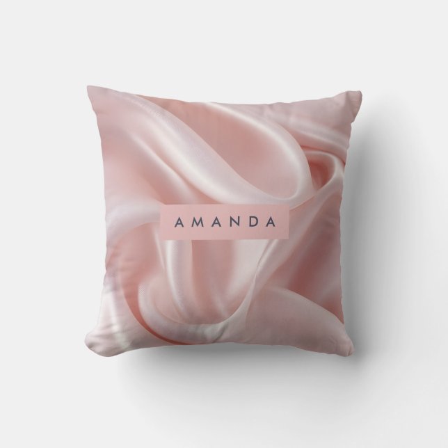Personalized Elegant Blush Pink Satin Design Throw Pillow (Front)