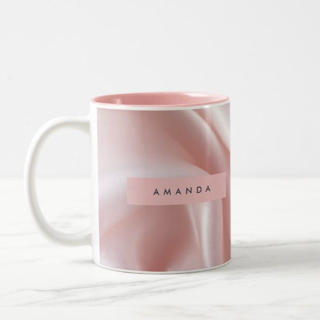 Personalized Elegant Blush Pink Satin Design Two-Tone Coffee Mug (Left)