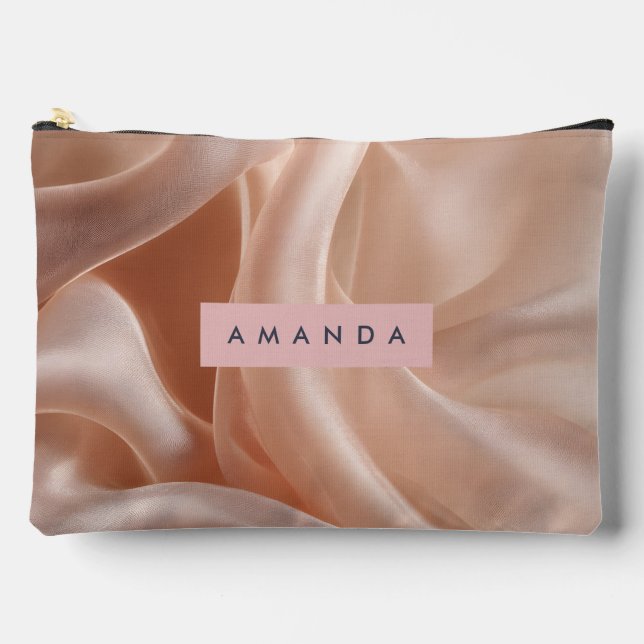 Personalized Elegant Blush Silk Texture Accessory Pouch (Front)