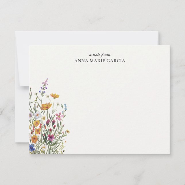 Personalized Elegant Boho Floral Note Card (Front)