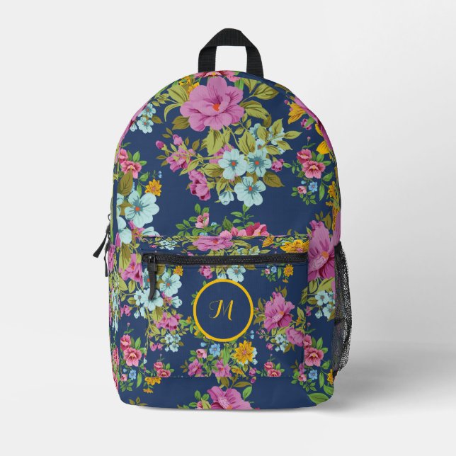 Personalized Elegant Boho Floral Wildflower Printed Backpack (Front)