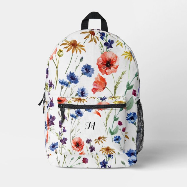 Personalized Elegant Boho Floral Wildflower Printed Backpack (Front)