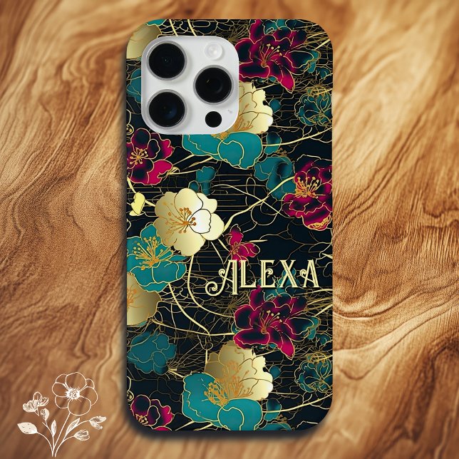 Personalized Elegant Bold Floral with Gold Accents Case-Mate iPhone Case (Creator Uploaded)