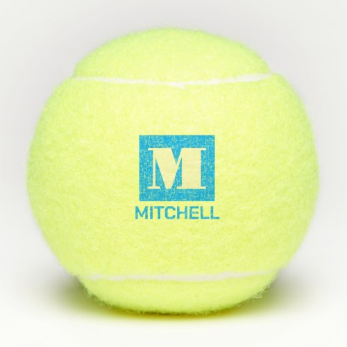 Personalized Elegant Bold Initial Name Bright Blue Tennis Balls
