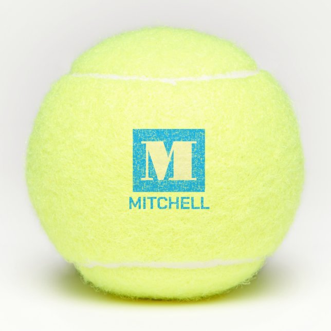 Personalized Elegant Bold Initial Name Bright Blue Tennis Balls (Front)