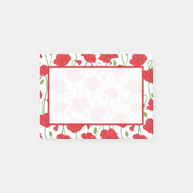 Personalized Elegant Botanical Red Poppy Floral Post-it Notes (Front)
