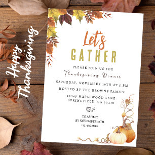 Personalized Elegant Botanical Thanksgiving Invitation
