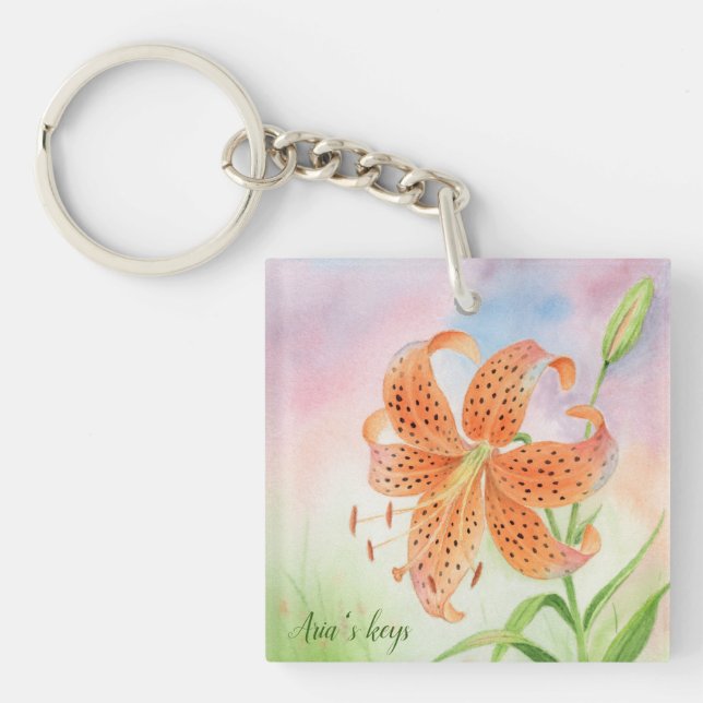 Personalized Elegant Botanical Tiger Lily Keychain (Front)