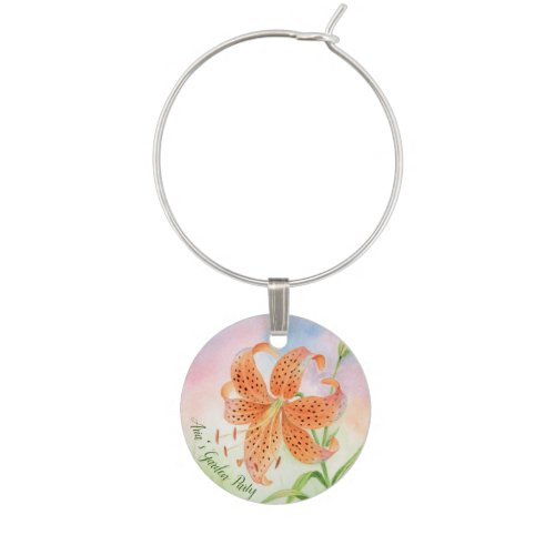 Personalized Elegant Botanical Tiger Lily Wine Charm
