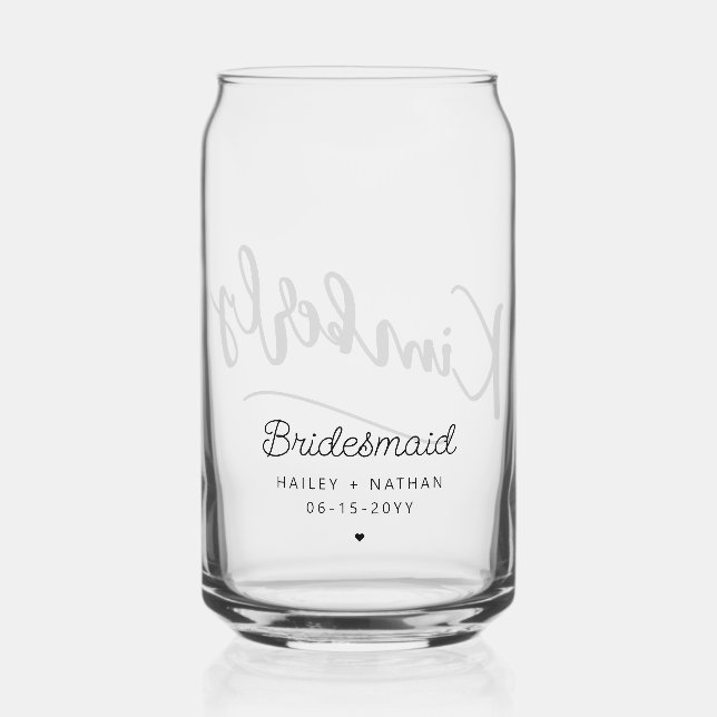 Personalized Elegant Bridesmaid Script Typography Can Glass (Back)