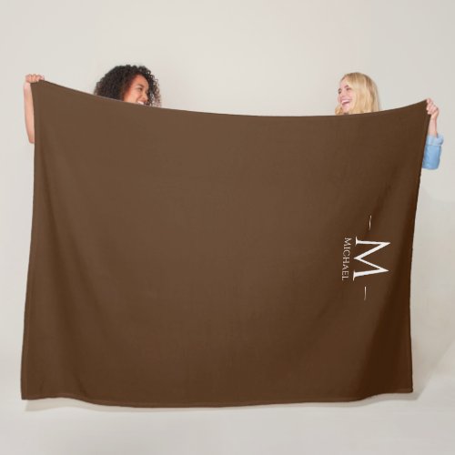 Personalized Elegant Brown Large Monogram Fleece Blanket