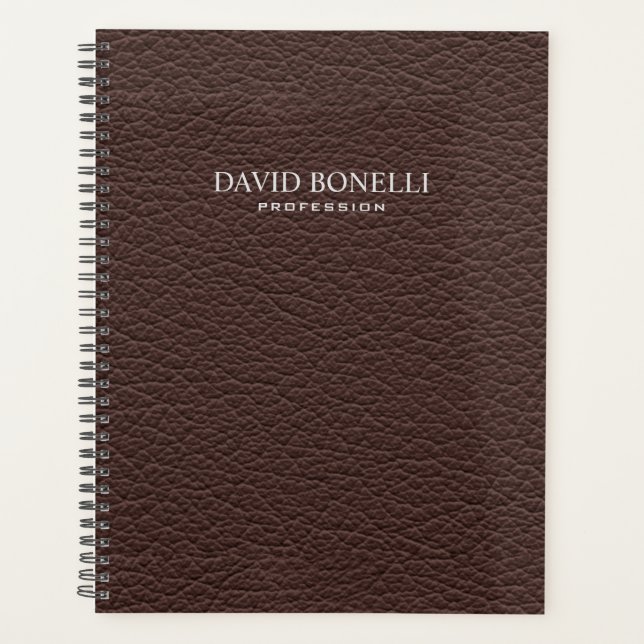 Personalized Elegant Brown Leather Masculine Planner (Front)