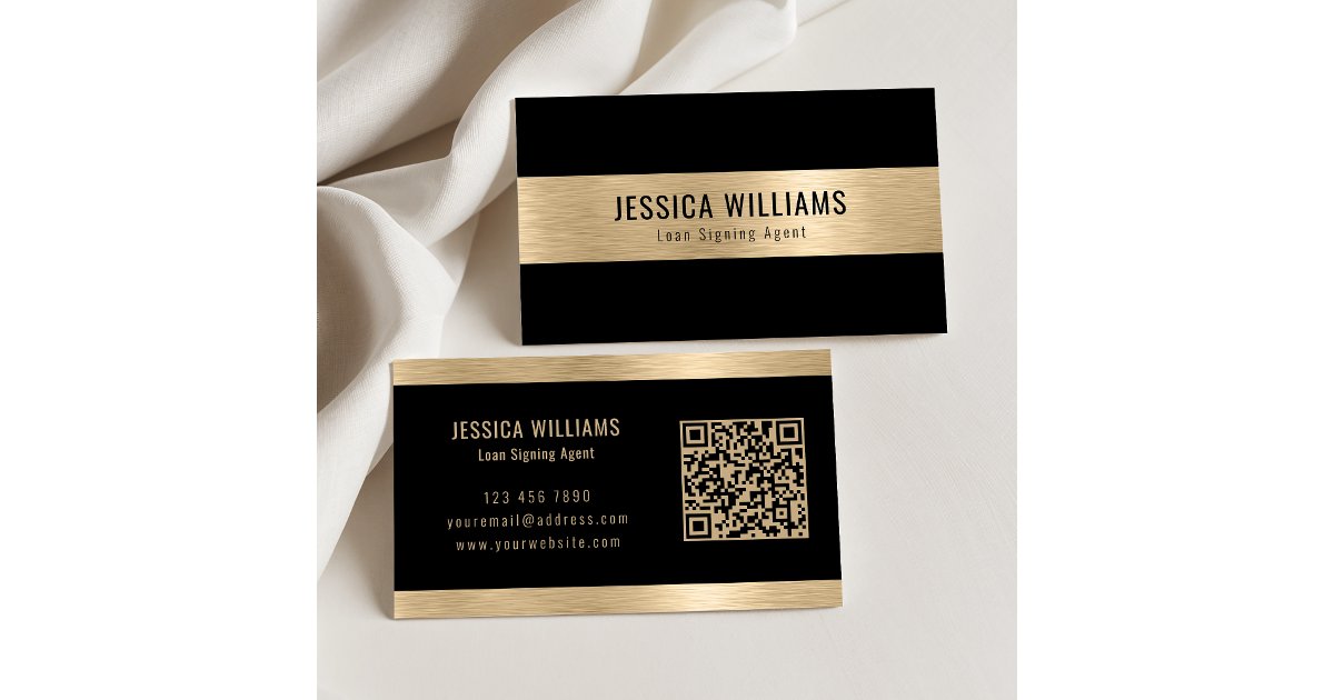 Personalized Elegant Brushed Gold Black QR Code Business Card | Zazzle