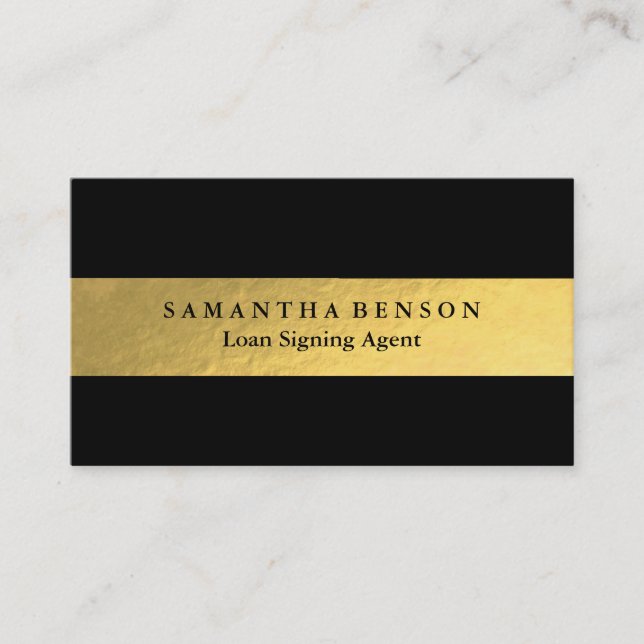 Personalized Elegant Brushed Gold Black QR Code Business Card (Front)
