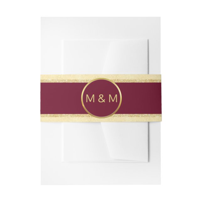 Personalized Elegant Burgundy Gold Glitter Wedding Invitation Belly Band (Front Example)