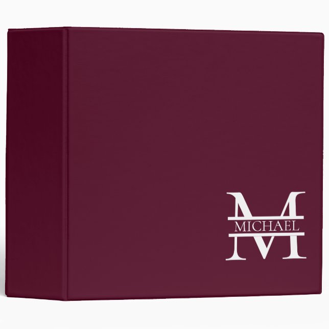 Personalized Elegant Burgundy Monogram and Name 3 Ring Binder (Front/Spine)