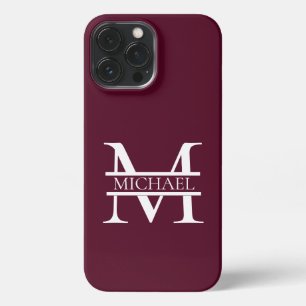 Personalized Elegant Burgundy Monogram and Name iPhone 13 Pro Max Case