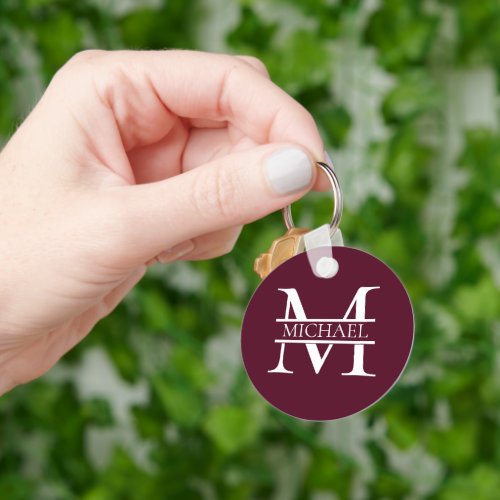 Personalized Elegant Burgundy Monogram and Name Keychain