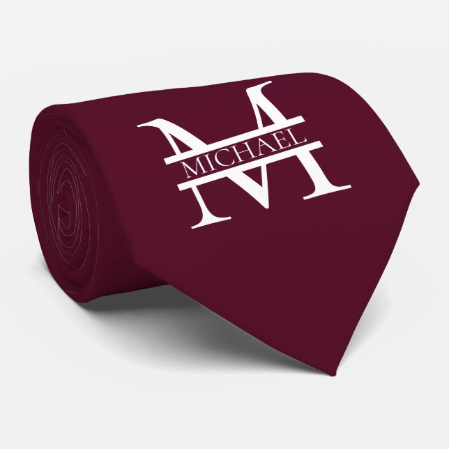 Personalized Elegant Burgundy Monogram and Name Neck Tie (Rolled)