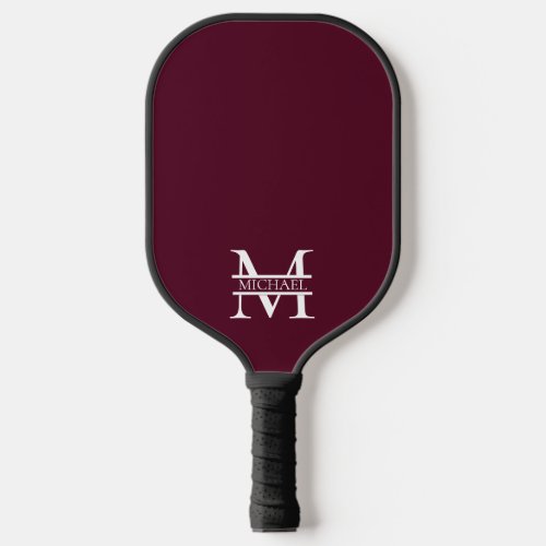 Personalized Elegant Burgundy Monogram and Name Pickleball Paddle