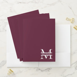Personalized Elegant Burgundy Monogram and Name Pocket Folder