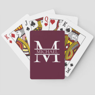 Personalized Elegant Burgundy Monogram and Name Poker Cards