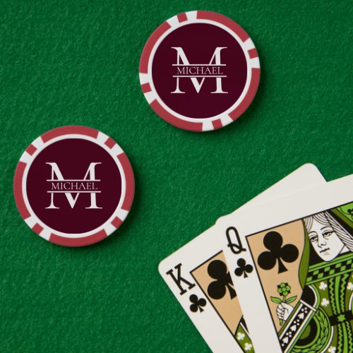 Personalized Elegant Burgundy Monogram and Name Poker Chips