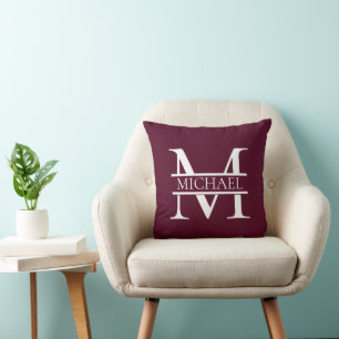 Personalized Elegant Burgundy Monogram and Name Throw Pillow
