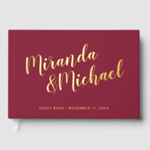 Personalized Elegant Burgundy Red and Gold Wedding Foil Guest Book