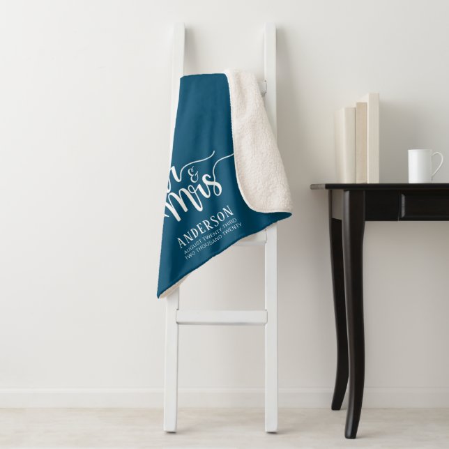 Personalized Elegant Calligraphy Mr. & Mrs. Sherpa Blanket (In Situ)