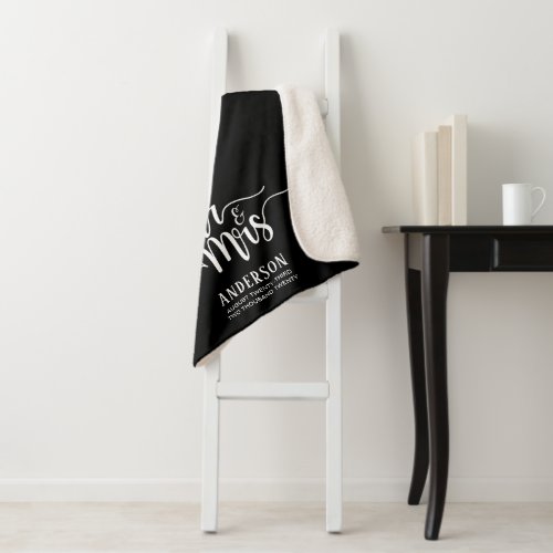 Personalized Elegant Calligraphy Mr  Mrs Sherpa Blanket