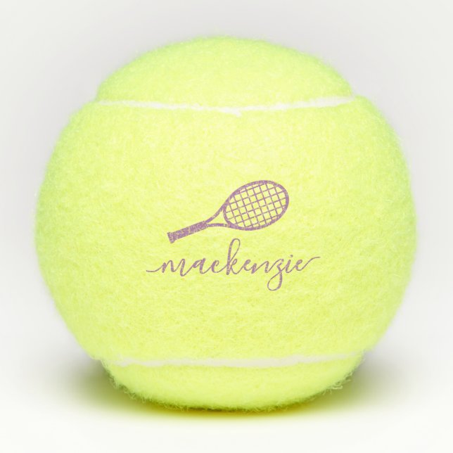 Personalized Elegant Calligraphy Name Lavender Tennis Balls (Front)