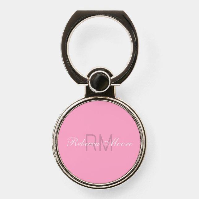 Personalized Elegant Carnation Pearl Flamingo Pink Phone Ring Stand (Front)