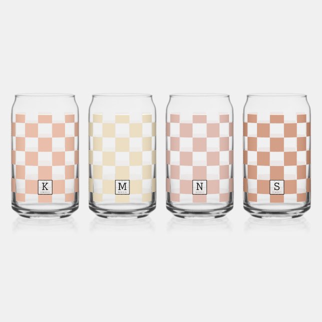Personalized Elegant Check Patten Boho Shades Can Glass (Front)