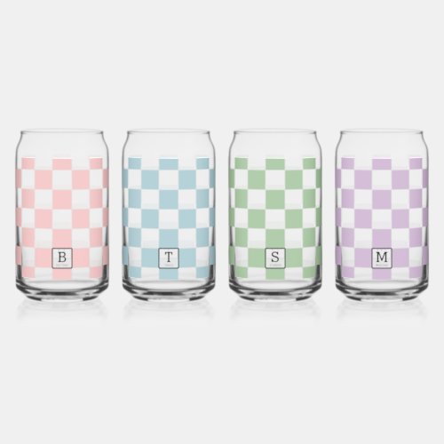 Personalized Elegant Check Patten Four Colors Can Glass