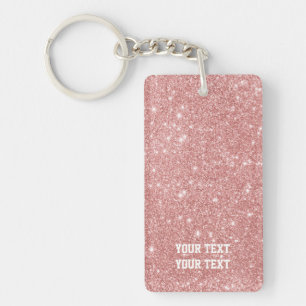 Personalized Elegant Chic Faux Glitter Rose Gold Keychain